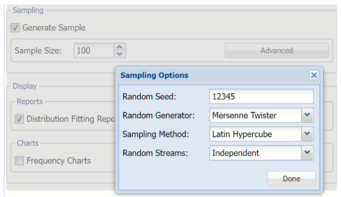 Sampling Options dialog from the Generate Synthetic Data Dialog