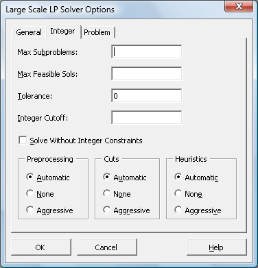 Large-Scale LP/QP Solver Integer Options dialog (29631 bytes)