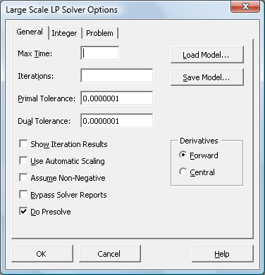 Large-Scale LP/QP Solver Options dialog (26107 bytes)