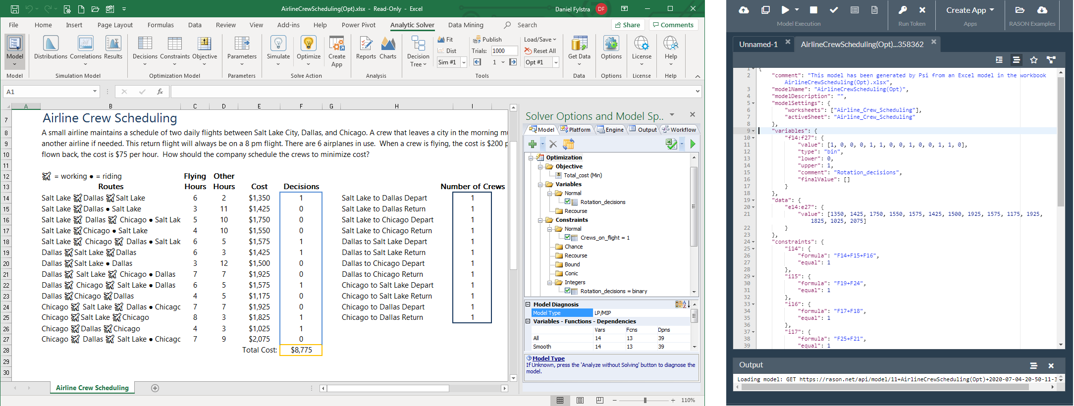 Airline Crew Scheduling in Excel and RASON