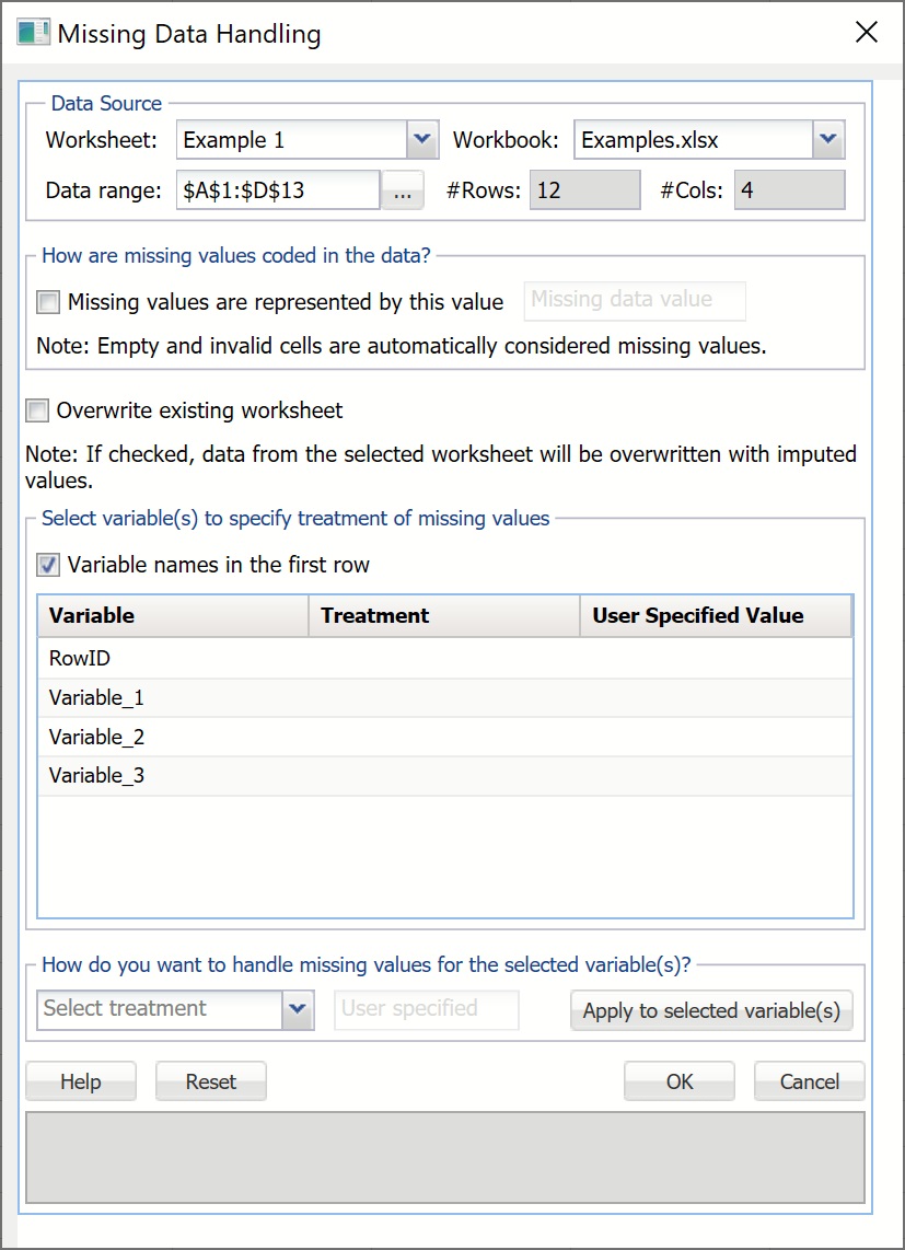 Missing Data Handling Dialog Example 1