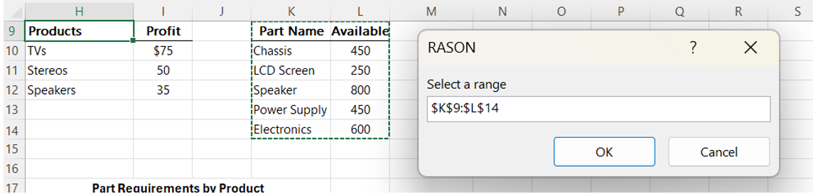 RASON Desktop: Inventory table in Excel