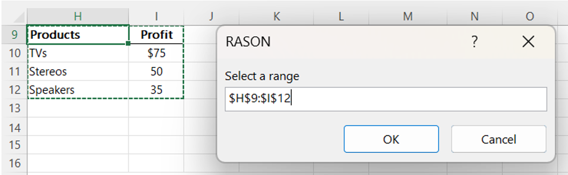 RASON Desktop: Profits table in Excel