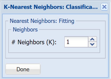 K-Nearest Neighbors Parameter Dialog