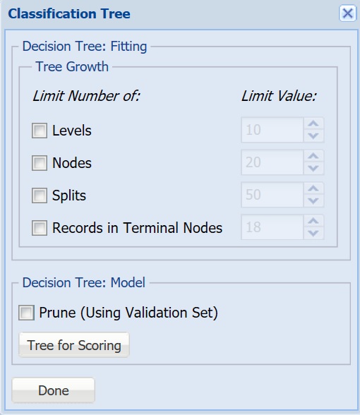 Classification Tree Dialog