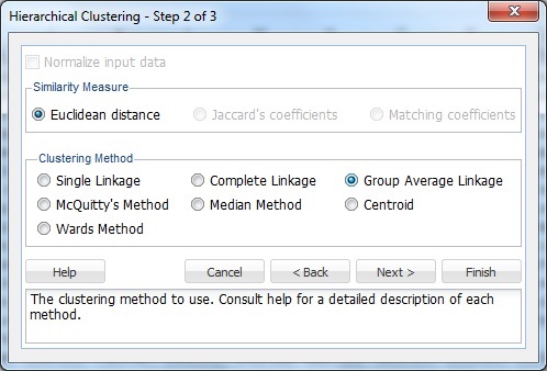Hierarchical Clustering Step 2 of 3 Dialog