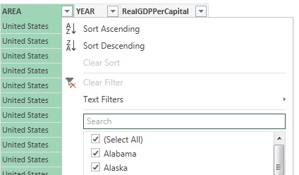 Uncheck Select All for Area Variable