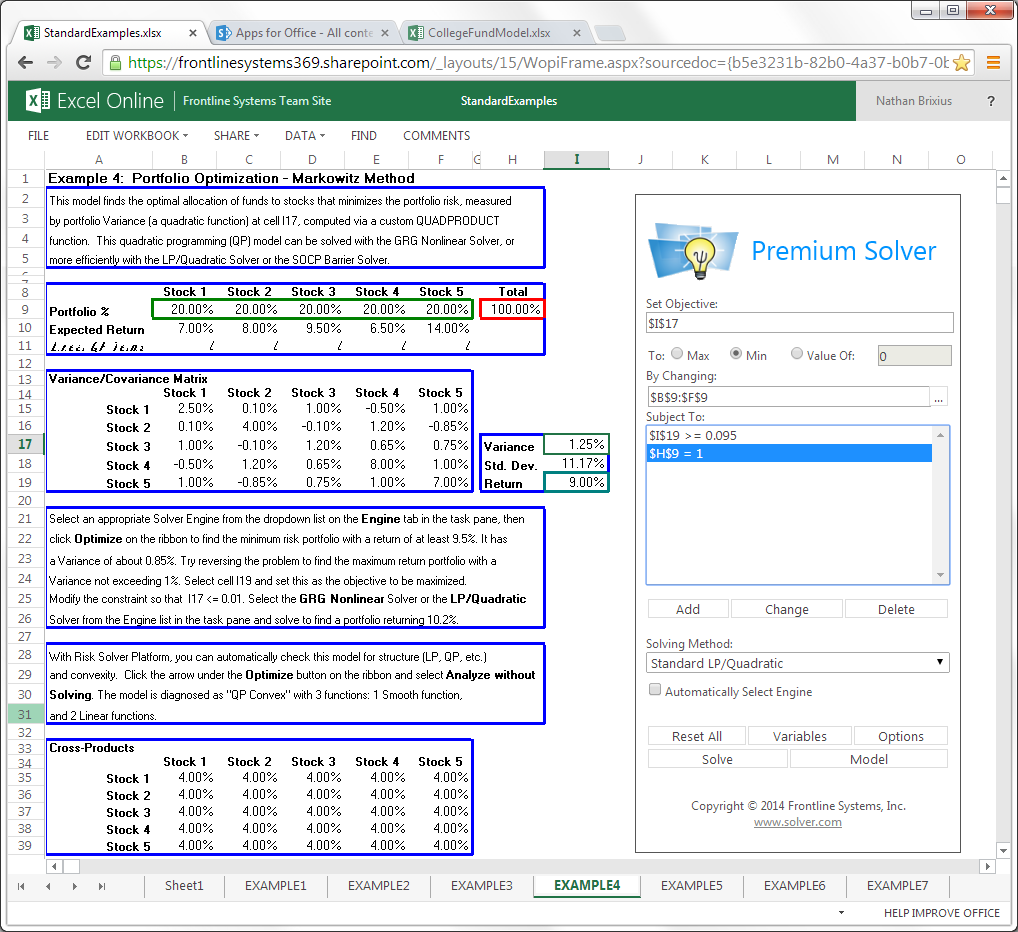 Premium Solver App from Frontline Systems