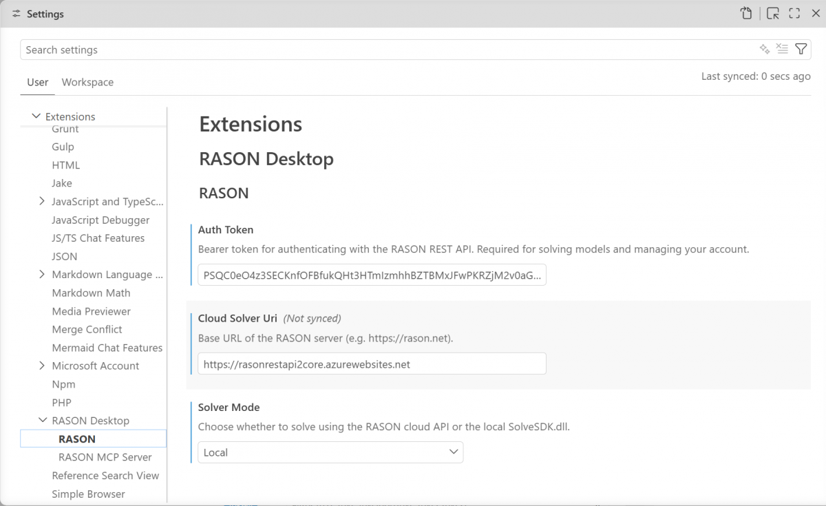 RASON Desktop Settings