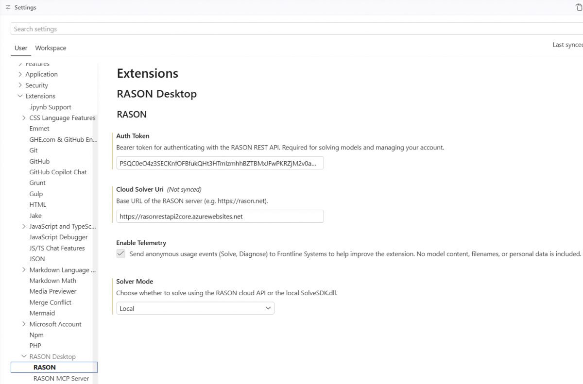 RASON Desktop Settings