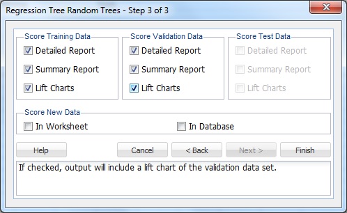 Regression Tree Random Trees - Step 3 of 3 Dialog