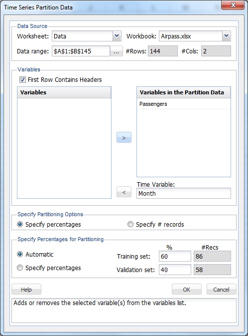 Time Series Partition Dialog