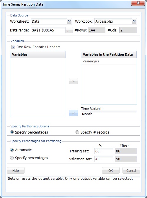 Time Series Partition Data Dialog