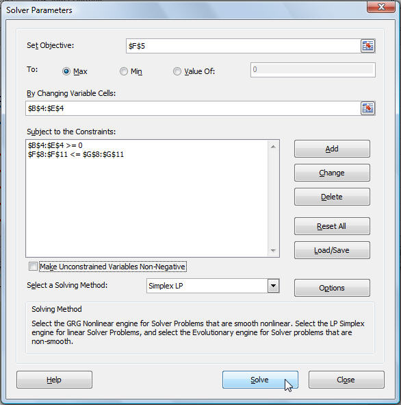 open excel solver function