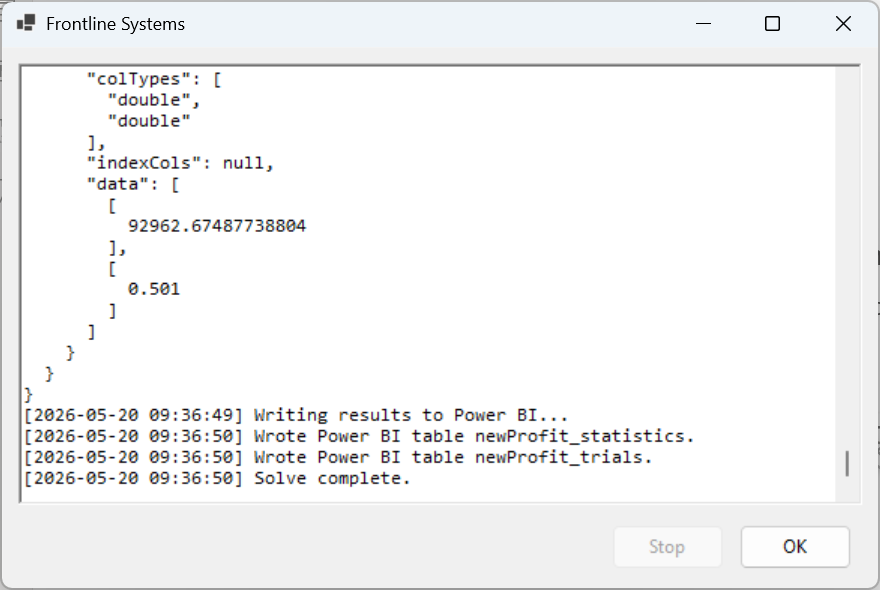 Frontline Systems solving progress dialog