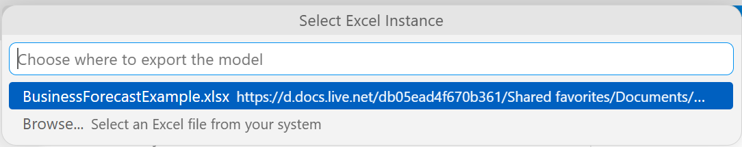 RASON Desktop: Select Excel Instance dialog