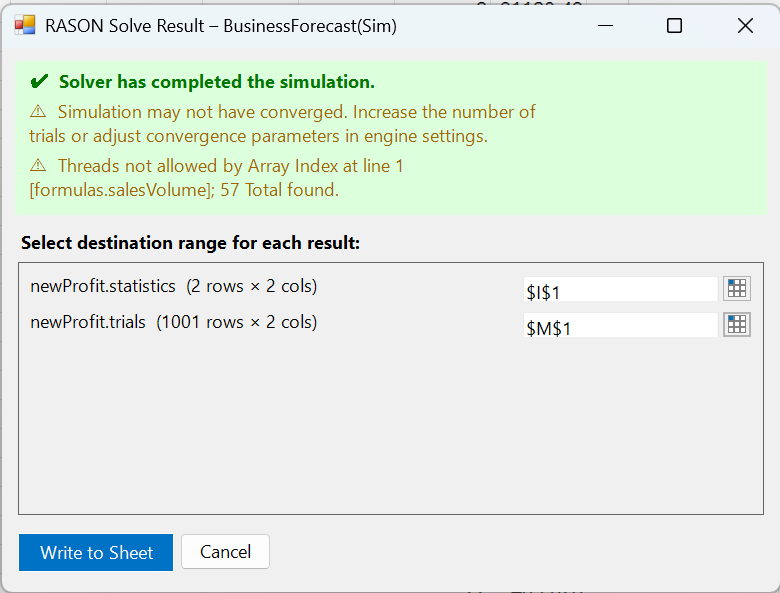 RASON Desktop: RASON Solve Result dialog