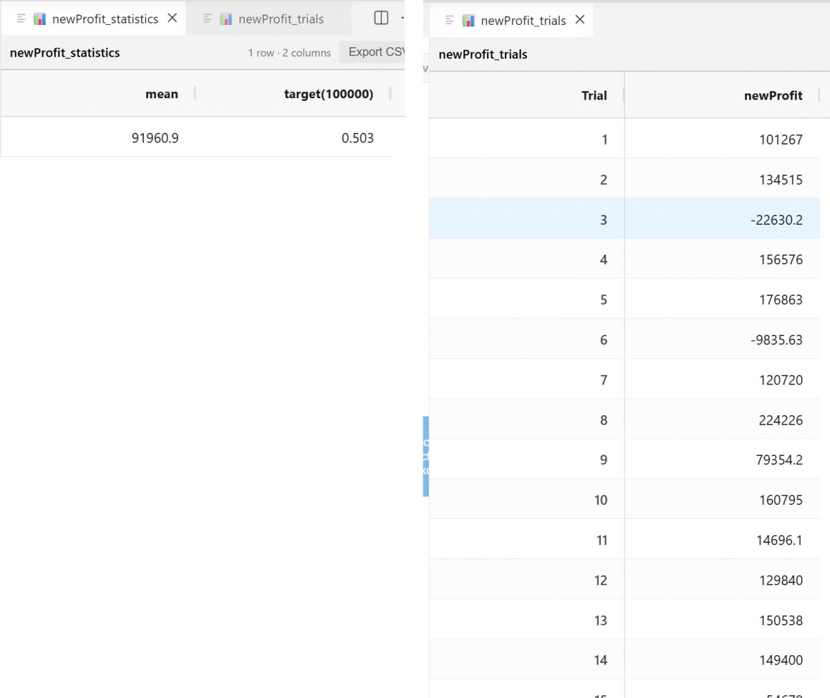 View solver results in the dataframe viewer by pressing View next to each result.
