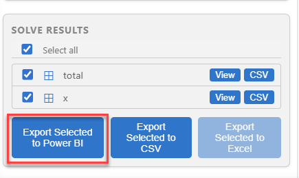 Click Export Selected to Power BI to export results to Power BI