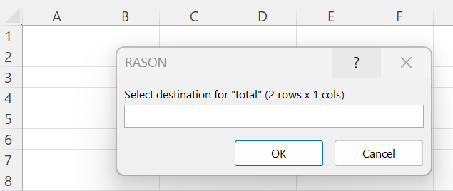 RASON export dialog opens in Excel