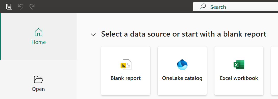 Opening Power BI with a blank report.